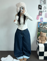 リボン🎀ワイドリボンロールアップデニムパンツ 🩵🎀