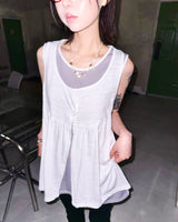 (3color) Slub Stripe Layered Flare Sleeveless Top
