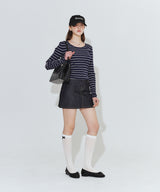 ROUND NECK STRIPED RIBBED KNIT_NAVY