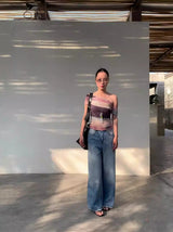 Santori chiffon off-shoulder sleeveless T-shirt