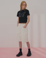 テキストバタフライクロップTシャツ-BLACK