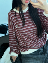 ストライプパッチスウェットシャツニット 🖤❤2COLOR