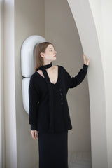Offshoulder Wrap Strap Cardigan Black