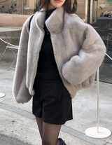 #Elegant Hairy Crop Zip-up Fur Jacket (2color)