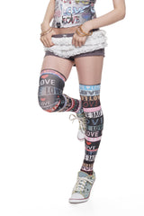 LOVE Webbing Print Thigh High Socks