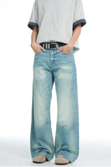 Washed Blue Straight Jeans