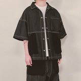 reverse terry pocket denim shortsleeve shirt_black