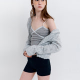Eyelet Punching Hood Knit Cardigan Melange Gray