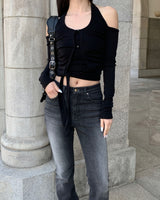 [MADE] Halter tie T - black