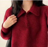 Isom leg run loose fit big collar button knit