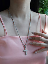 [white] cubic cross necklace | 지르콘 큐빅 십자가 목걸이