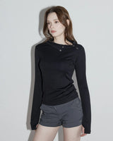 Diagonal Button Long Sleeve Black