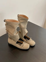 Square-Toe Ballet Flats Bow Sandal Boots