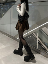 Suede Balloon Skirt Belt set