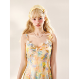 [GirlyFancyClub] Seaside Vacation Dopamine Short Skirt Oil Painting Print Camisole Dress