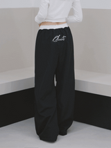 Lace lettering wide casual banding pants