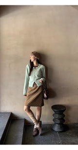 camel brown wool dot midi skirt
