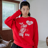 ハートキャットスウェットシャツ (RED)