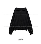 Beck Eyelet Sleeve Waffle Hood Zip-Up
