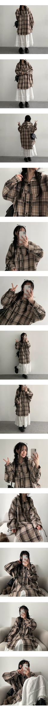 Puffin Long Hooded Checkered Shirt (3 colors) Dress For dress ♥