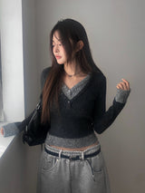 Mars Color Matching Double Button V-Neck Knit