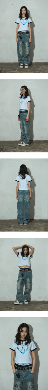 Heart Peace Ringer Crop T-Shirt_White