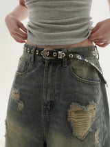 Flower eyelet rivet belt -1C