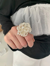 Pearl big flower open ring