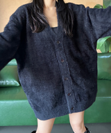 5-ボタンアンゴラオーバーサイズカーディガン 🖤 ユニークウィンタージップアップ