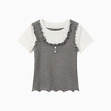 Frilly Button Layered Tee 232427751