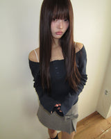 アストUネックボタンリブTシャツ