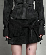 フリンジラップレザースカート #BLACK