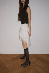 silk unbalanced wrap midi skirt