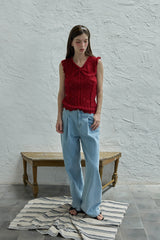 Ribbon sleeveless knit_red