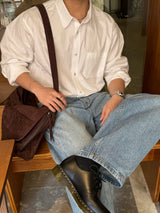 Indigo curved denim pants