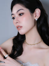 PEARL&DQ ROUND BANGLE NECKLACE-SILVER