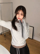 Border Layered High Neck Warm Hood T-shirt (3color)