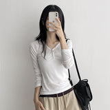 ストレッチー リジュ スナップ ヘンリーネック リブ ロングスリーブ ティーシャツ (4 colors)