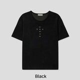 クロススタッズ リブ 半袖Tシャツ