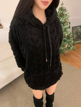 [UNISEX]スノーケーブルフリースロングスリーブフーディー