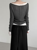 Renne See-through Boat Neck Long Sleeve Tee