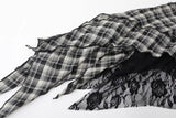 Black Checkered Lace Unbalanced Sleeveless Long Dress