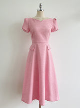 Sebit Heart-Neck Tulip Tweed Flared Long One Piece