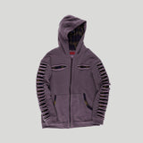SLASHED CHECK HOODIE: PURPLE