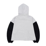 WASHED DENIM APPLIQUE SHORT HOODIE_TWO TONE GRAY/BLACK