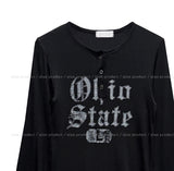 ステートクラックレタリングボタン長袖Tシャツ