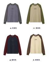 American casual retro raglan long-sleeved T-shirt for spring and autumn