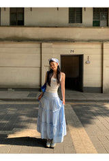sky frill cancan long skirt