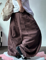 コリアン/ハイクオリティ🤍🩶 アウラリベットセミバルーンワイドロングパンツ 🩶🤎🖤🤍 - 4カラーズ