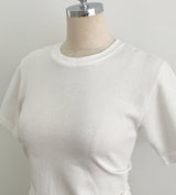 Linda Round-Neck Shirred Slit Short Sleeve T-Shirt